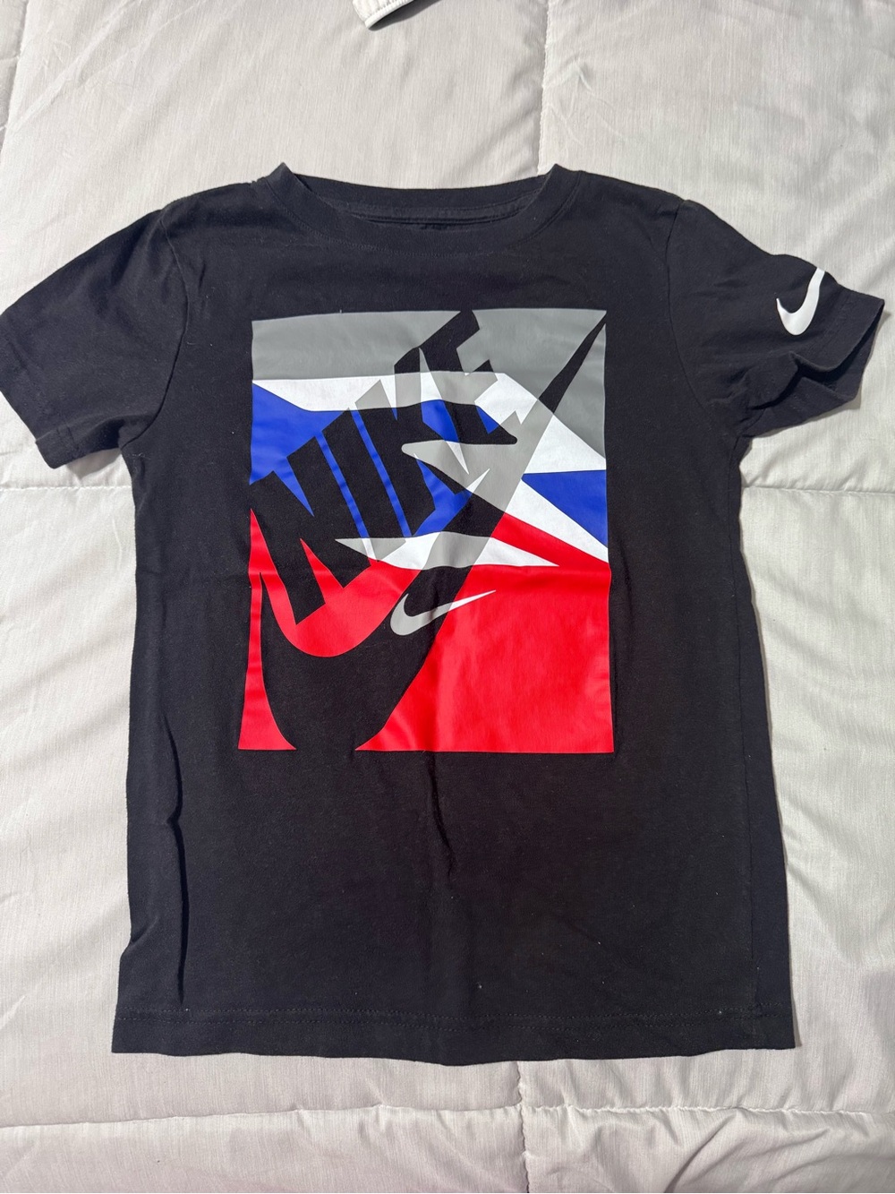 Nike Black Short-Sleeve Tee with Red, Blue, Gray & White Graphic